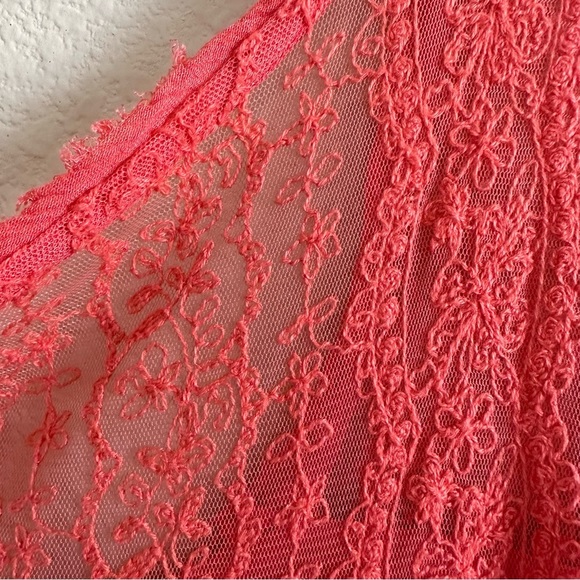 Free People Sunbeam Gauze Lace Tiered Dress Coral Size Small - Picture 5 of 15